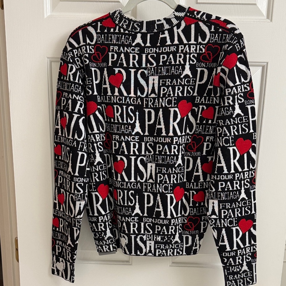 Balenciaga Black, White, and Red Love Paris-Motif Crewneck Sweater - Picture 2 of 13